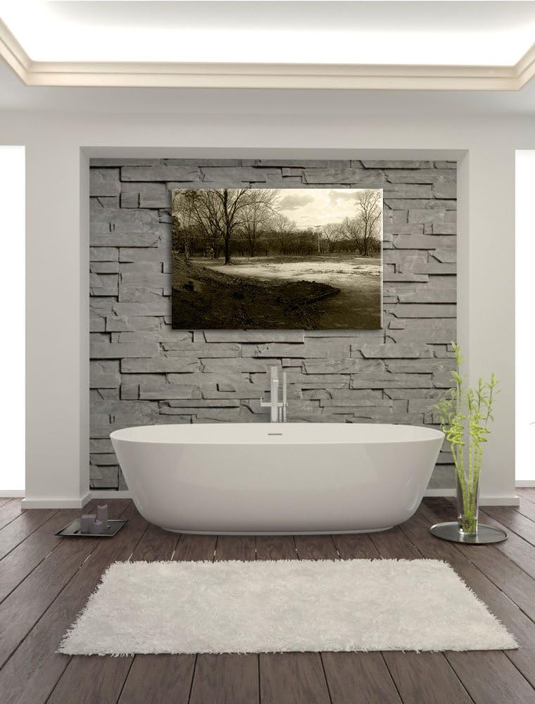 Pixxprint düstrer Wald auf Leinwand, XXL riesige Bilder fertig gerahmt mit Keilrahmen, Kunstdruck au