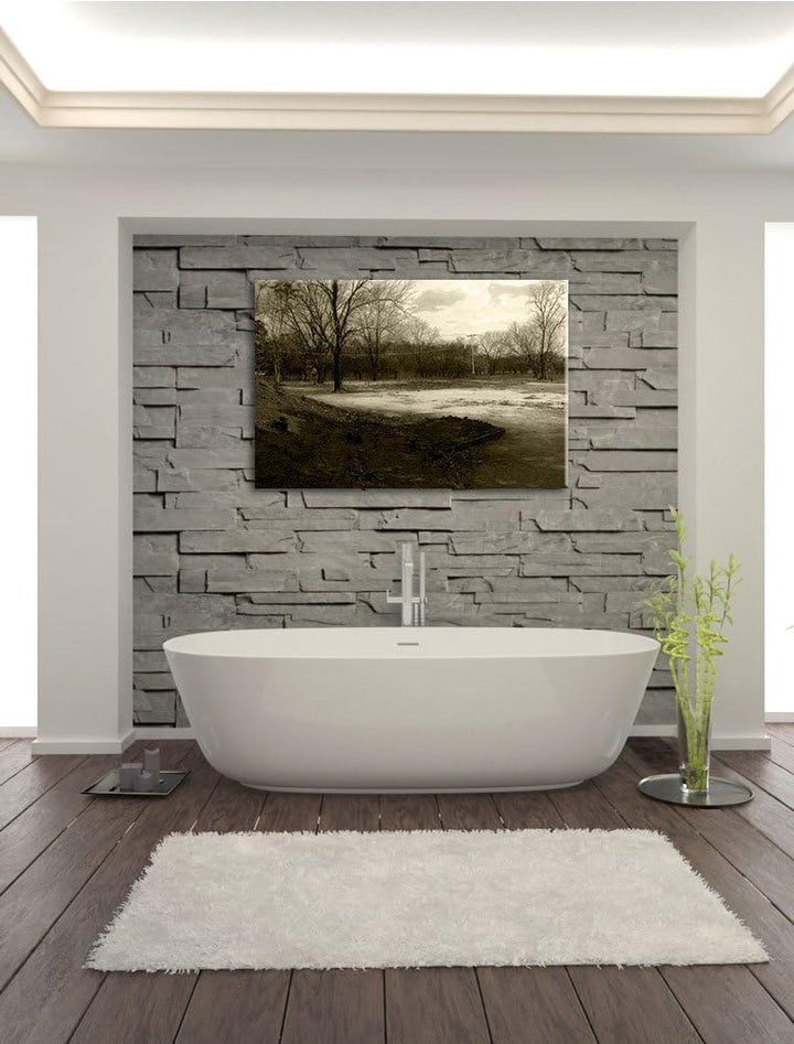 Pixxprint düstrer Wald auf Leinwand, XXL riesige Bilder fertig gerahmt mit Keilrahmen, Kunstdruck au