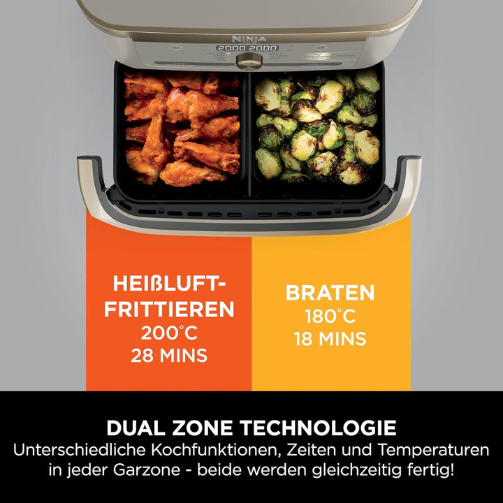 Ninja Foodi FlexDrawer Heissluftfritteuse, Dual Zone, verwandelt sich in MegaZone, 10,4 L, Dual Zone