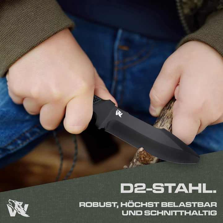 ODENWOLF W-KIDS – Kinder Schnitzmesser Set mit robuster Scheide & süssem Kindermesser Führerschein –