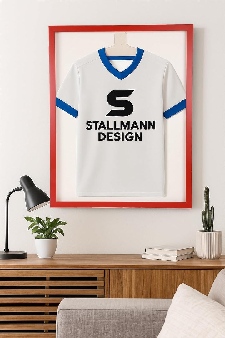 Trikotrahmen mit Drehtür – 'Rot-Blau' - Rückwand Weiss | Grösse: 90x70cm - von vorne bestückbar - st