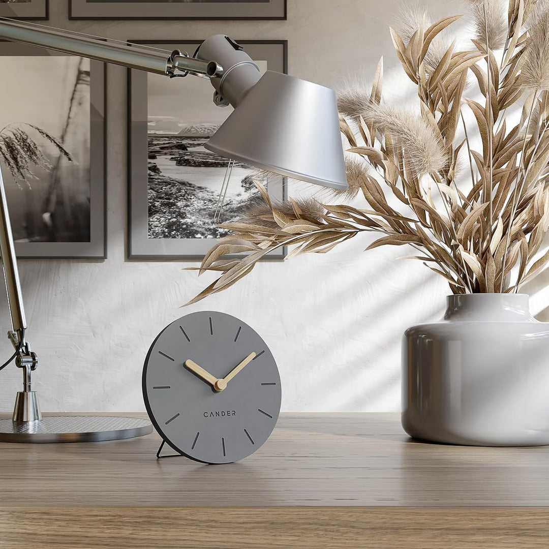 Cander Berlin MNU 2615 G Tischuhr grau 15 cm batteriebetrieben ohne Ticken Vintage analog modern Hol