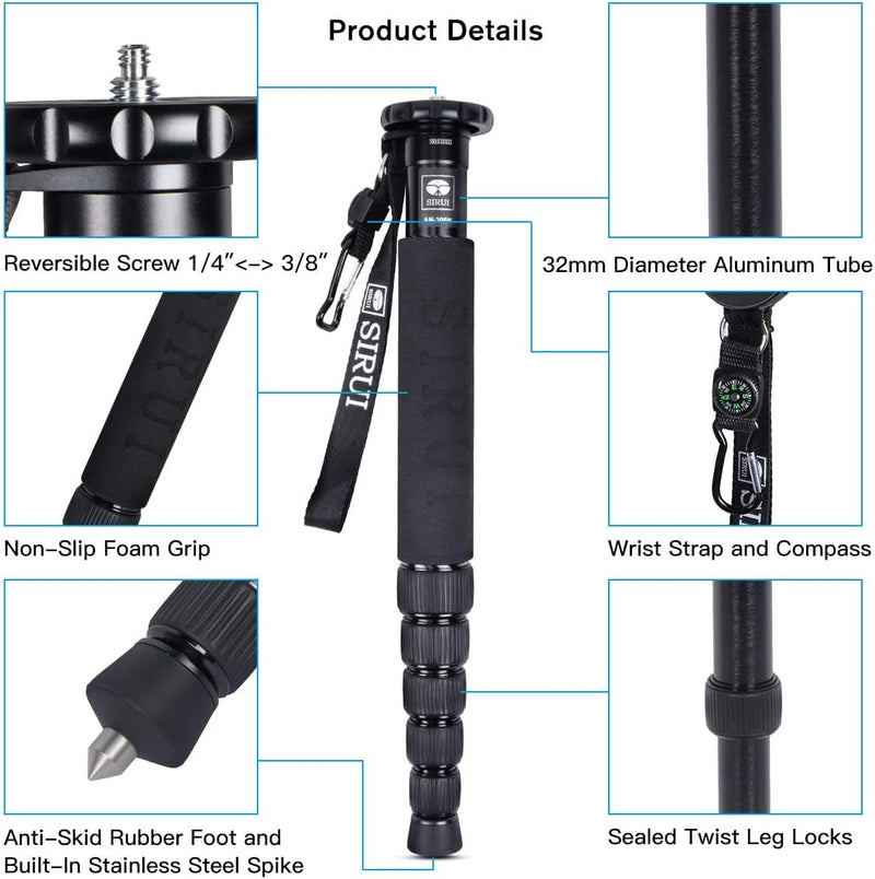 SIRUI AM-306M Camera Kamera Reise Einbeinstativ Monopod Aluminium (Höhe: 155cm, Traglast: 10kg, Gewi