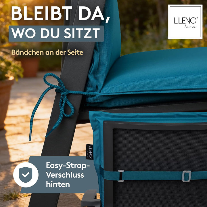 LILENO HOME Gartenstuhl Auflagen [4er Set - Niedriglehner] in Petrol - Bequeme Liegen als Sitzauflag