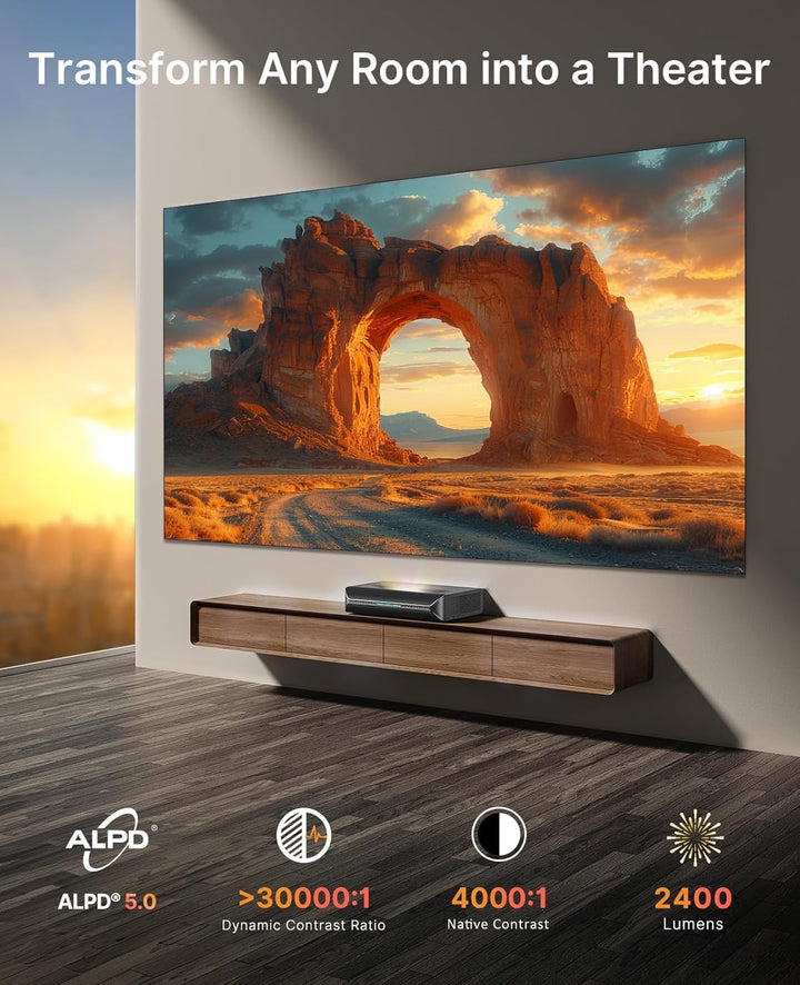 NexiGo Aurora Pro MKII, 4K Tri-Color Laser UST-Projektor, 30.000:1 Kontrastverhältnis, Dynamische Bl