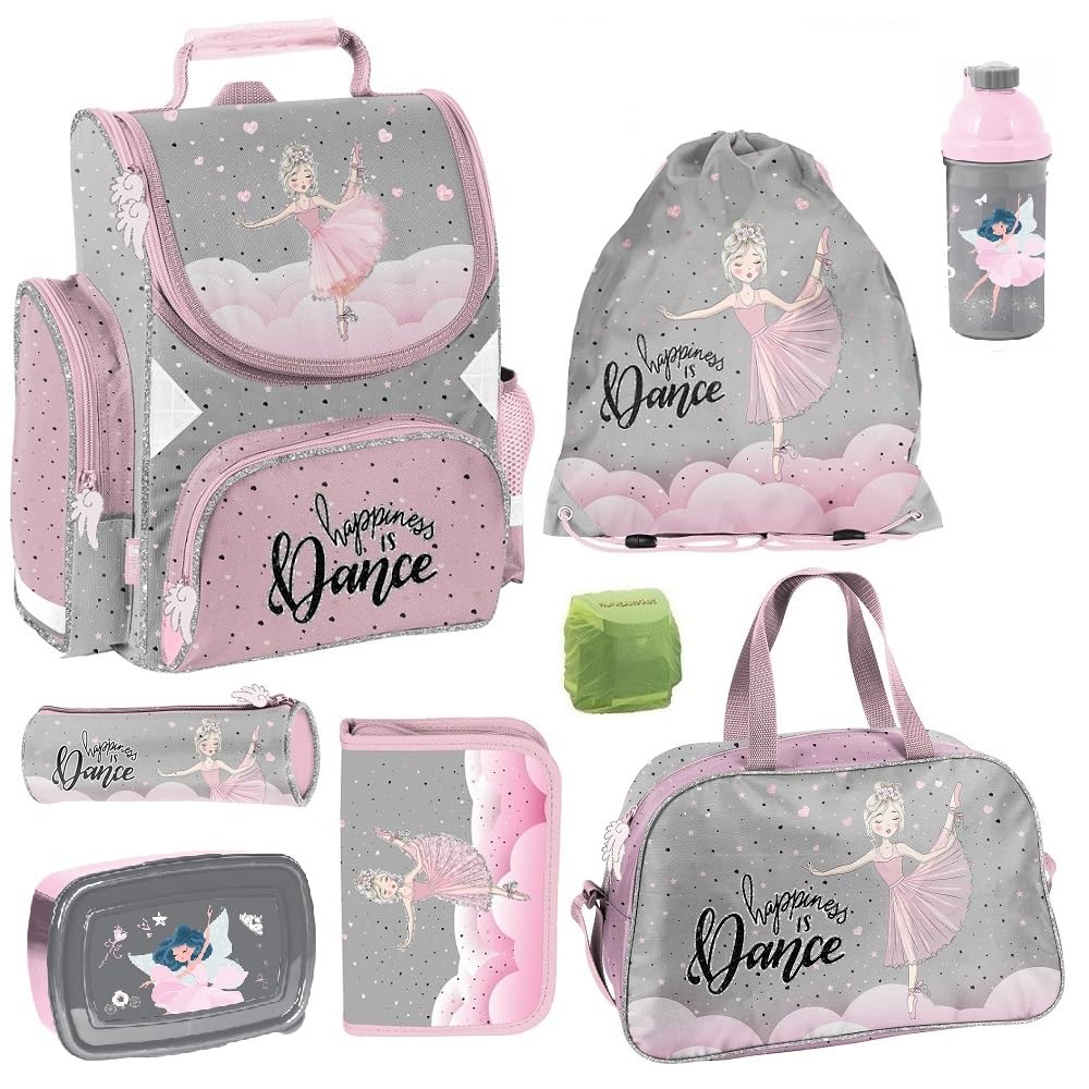 Familando Ballerina Mädchen Schulranzen-Set 6 TLG | Ranzen 1. Klasse | Schultasche mit Sportbeutel,