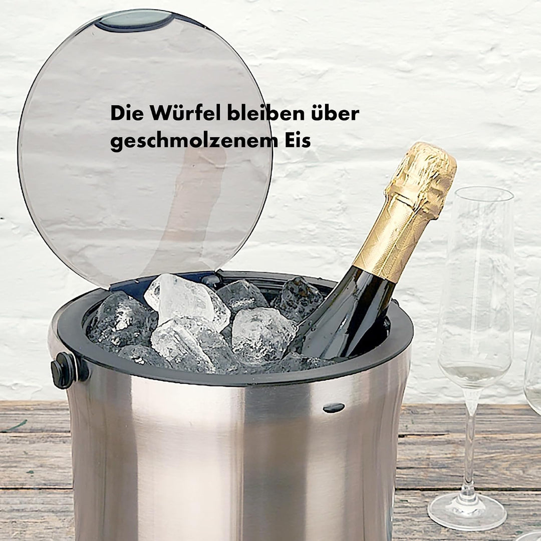 OXO Steel Eiskübel und Zange | Geschmolzenes Eis sammelt sich in tiefen Kanälen an, Die rutschfeste