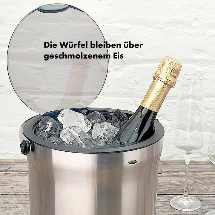OXO Steel Eiskübel und Zange | Geschmolzenes Eis sammelt sich in tiefen Kanälen an, Die rutschfeste