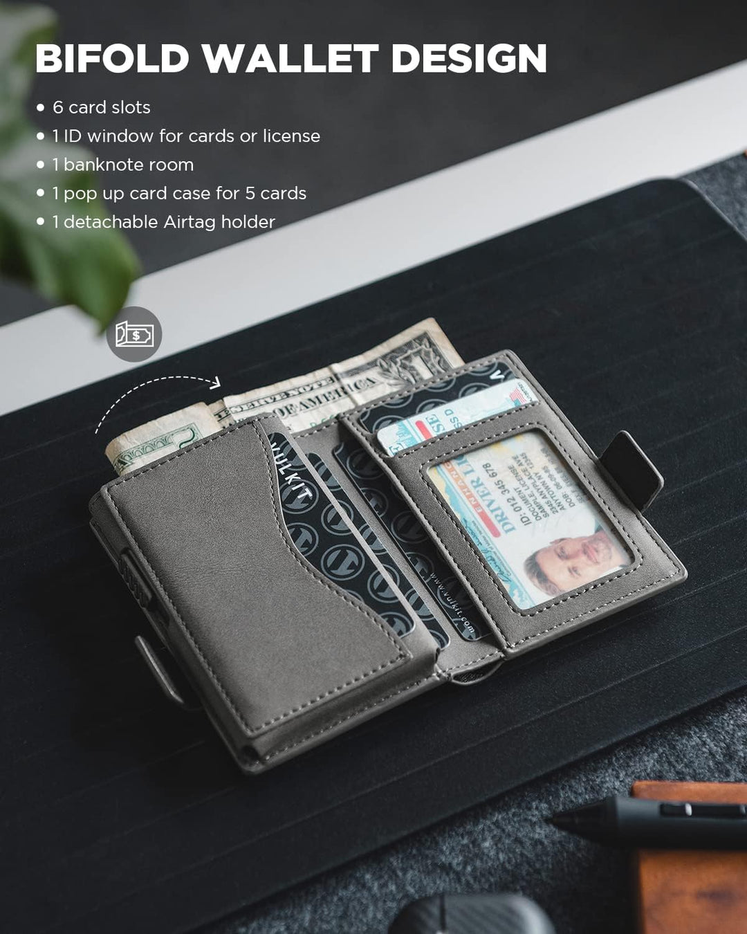 VULKIT Kreditkartenetui mit Airtag-Halter, RFID-blockierendes Kartenetui aus Metall, Magnetverschlus