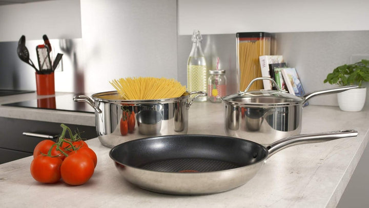 Tefal Intuition A703S314 Pfannenset aus Edelstahl, 20/24/28 cm, Induktion, antihaftbeschichtet, 3 St