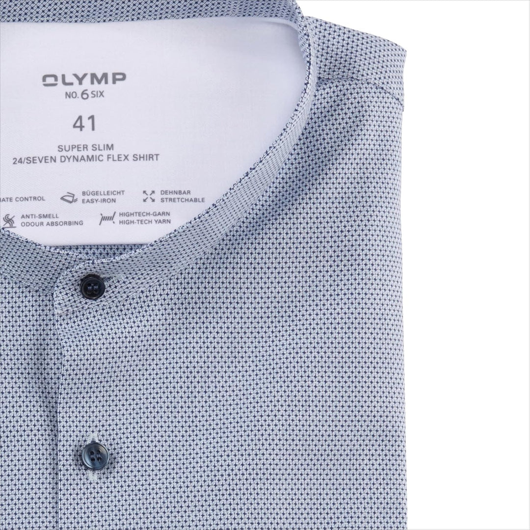 OLYMP Herren Businesshemd Langarm No. Six 24/Seven,Uni,super Slim,Stehkragen 45 Bleu 11, 45 Bleu 11