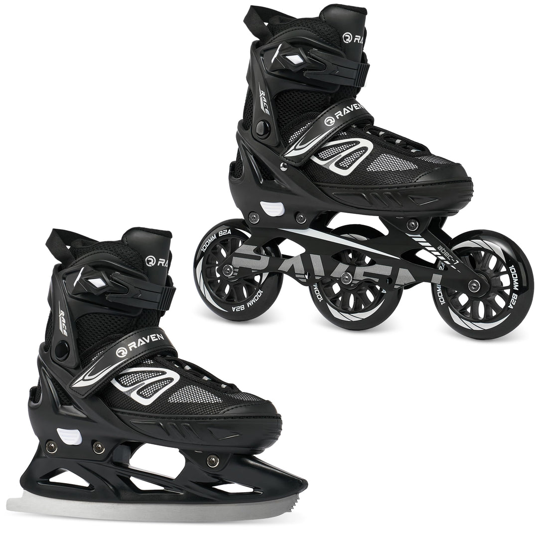 Inlineskates Inliner optional als 2in1 Raven Advance Big Wheels verstellbar Black mit Kufen 35-39, B