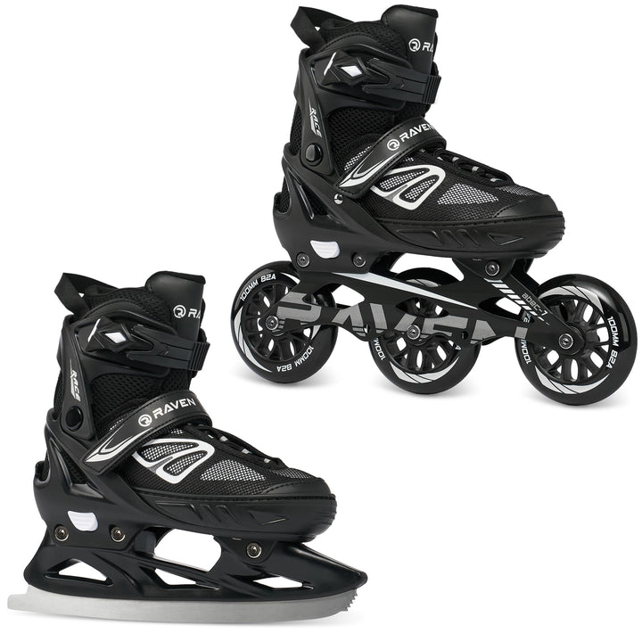 Inlineskates Inliner optional als 2in1 Raven Advance Big Wheels verstellbar Black mit Kufen 35-39, B