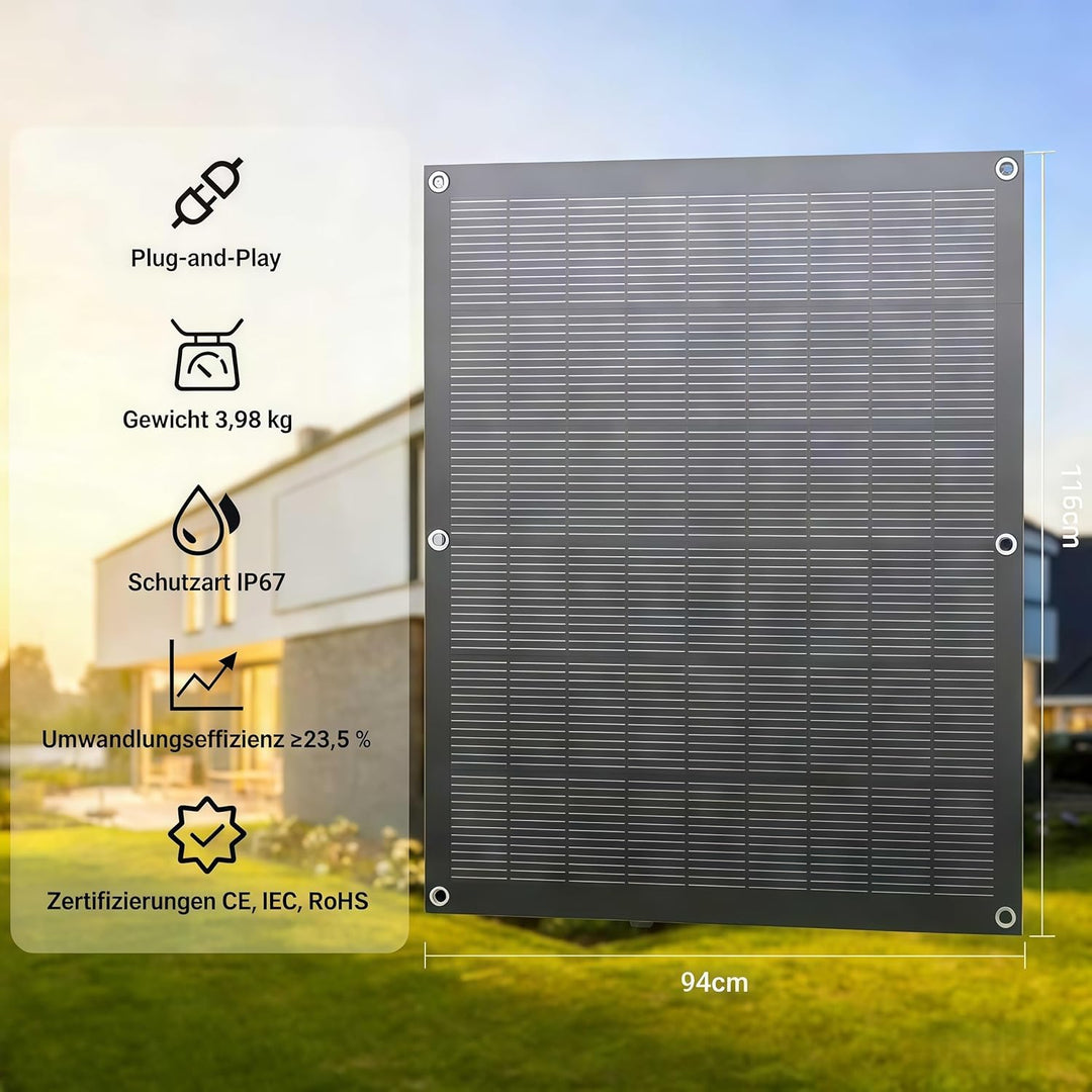 Balkonkraftwerk 800W Komplett mit Steckdose, 4x 200W Solarpanel Flexibel & Wechselrichter 800W, Plug