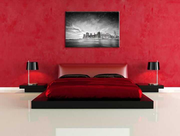 Pixxprint Skyline New York - Blick vom Dach des Empire State Building Kohle Effekt, Format: 100x70 a