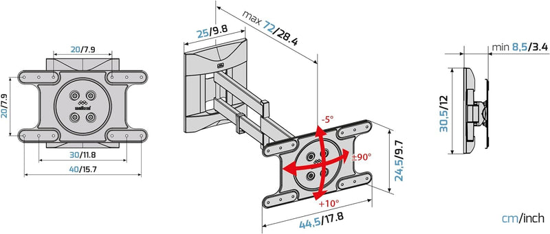 Meliconi SPACE SYSTEM FULLMOTION OLED, TV-Wandhalterung mit Arm und Doppelrotation, Wandhalterung fü