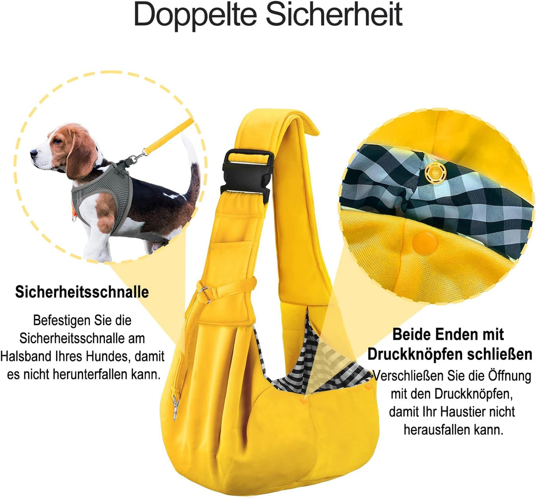 PETLOFT Tragetuch Hund, Reversibel Kleine Hundetrage, Einstellbar Pet Tragetuch, Freisprecheinrichtu