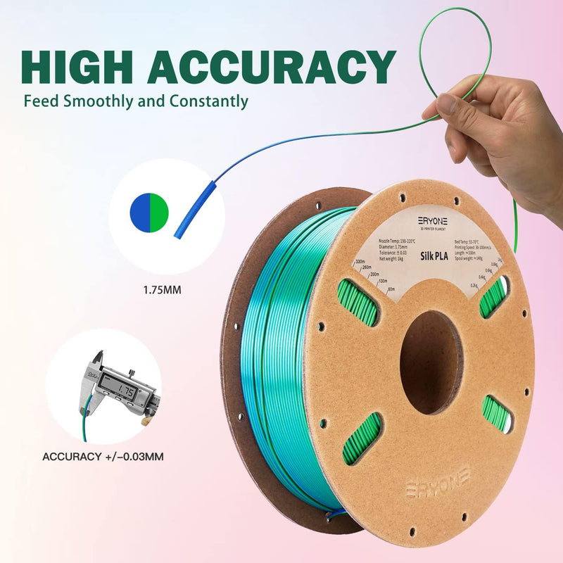 ERYONE Dual Zweifarbig PLA Filament 1.75mm, 3D Drucker Filament 1kg Spule +/- 0,02 mm, Seide Blau &