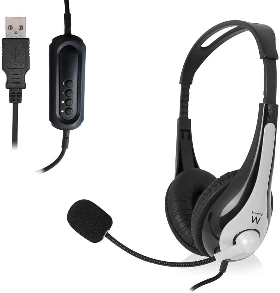 Ewent EW3565 Leichtes professionelles USB-Headset mit Mikrofon für PC,Lautstärkeregler und Stummscha