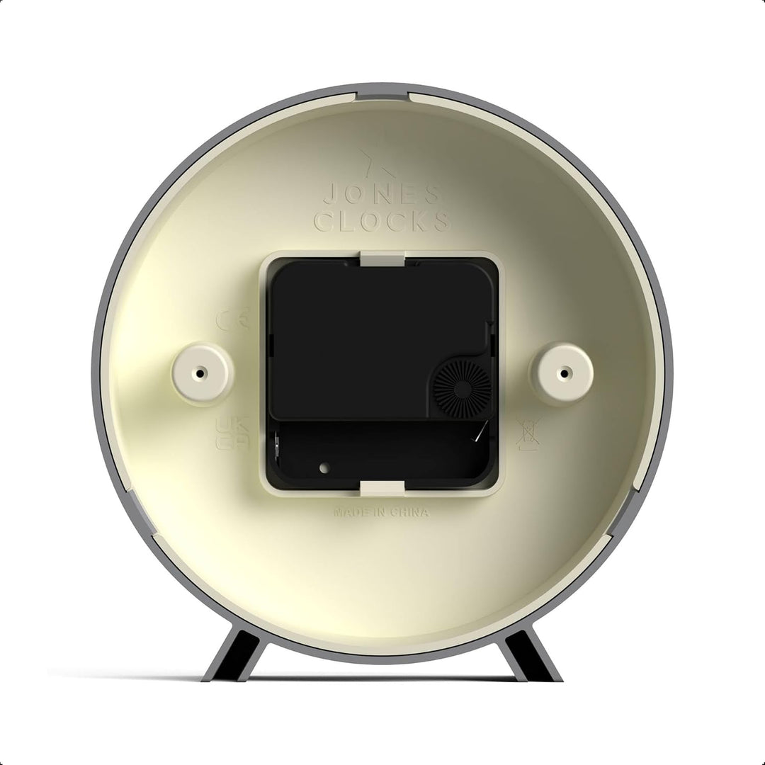 JONES CLOCKS® Venus schreibtischuhr | Modernes rundes Design | Grau | Stilvoller retrolook für Regal