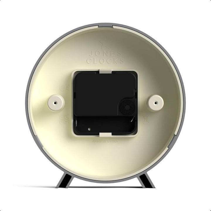 JONES CLOCKS® Venus schreibtischuhr | Modernes rundes Design | Grau | Stilvoller retrolook für Regal