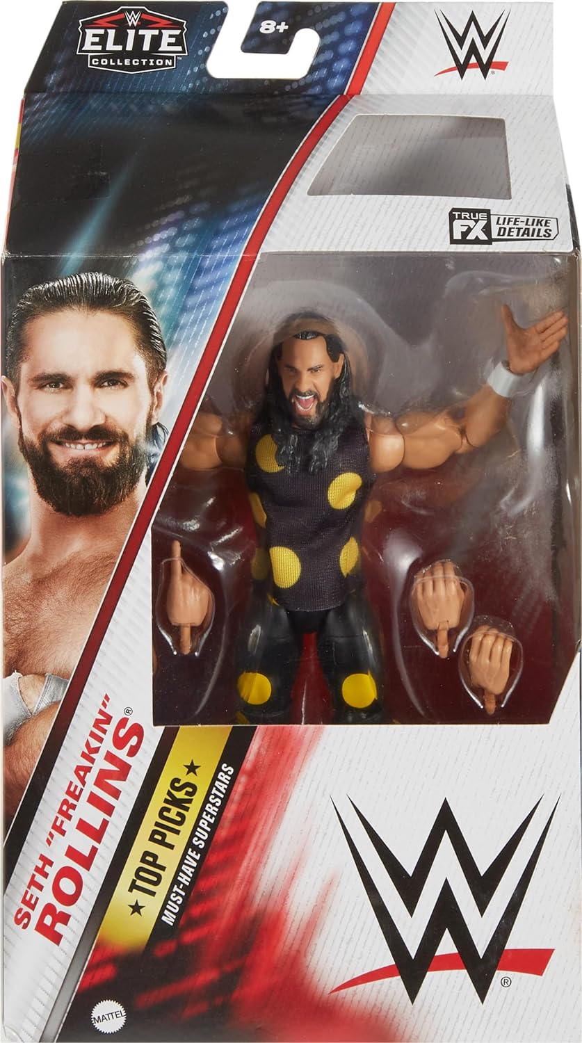 Mattel WWE Top Picks Elite Actionfigur & Zubehör-Set, Seth Rollins 15,2 cm, Sammlerstück mit austaus