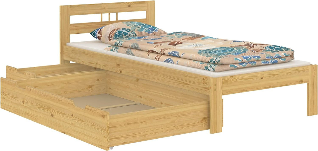 Erst-Holz® Einzelbett Kieferbett Natur 90x200 Massivholz Jugendbett Futonbett Rollrost Matratze 60.6