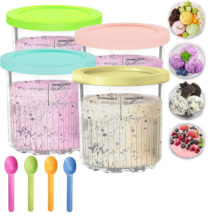 Behälter für Ninja Creami Deluxe Pints, 4 Stück Eisbehälter Set für ninja creami deluxe für NC501 NC