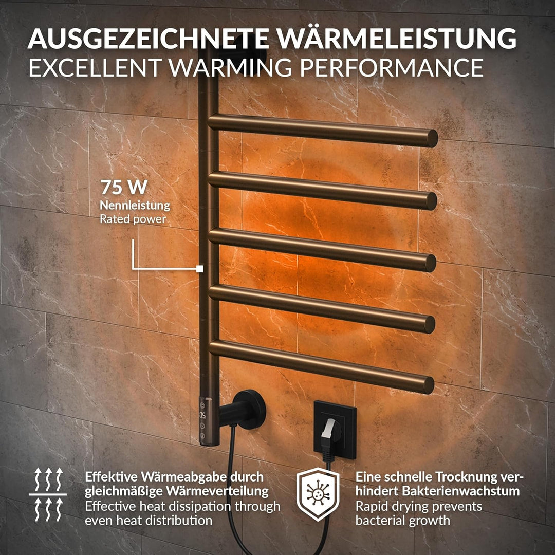 LuxeBath Handtuchwärmer Elektrisch mit 5 schwenkbaren Armen und Timerfunktion, Handtuchheizkörper Sc