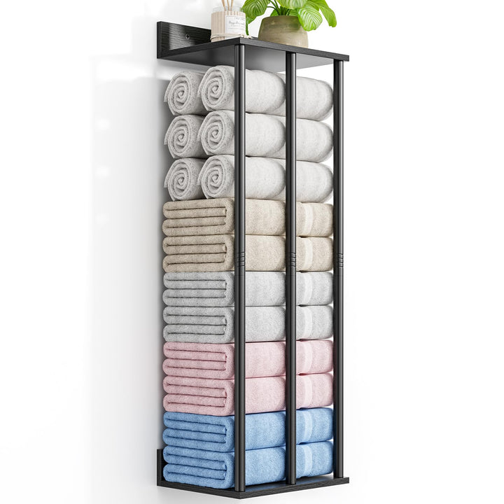 Handtuchhalter Wand Schwarz – Grosse Kapazität Badezimmer Organizer – Ideal für gerollte Handtücher