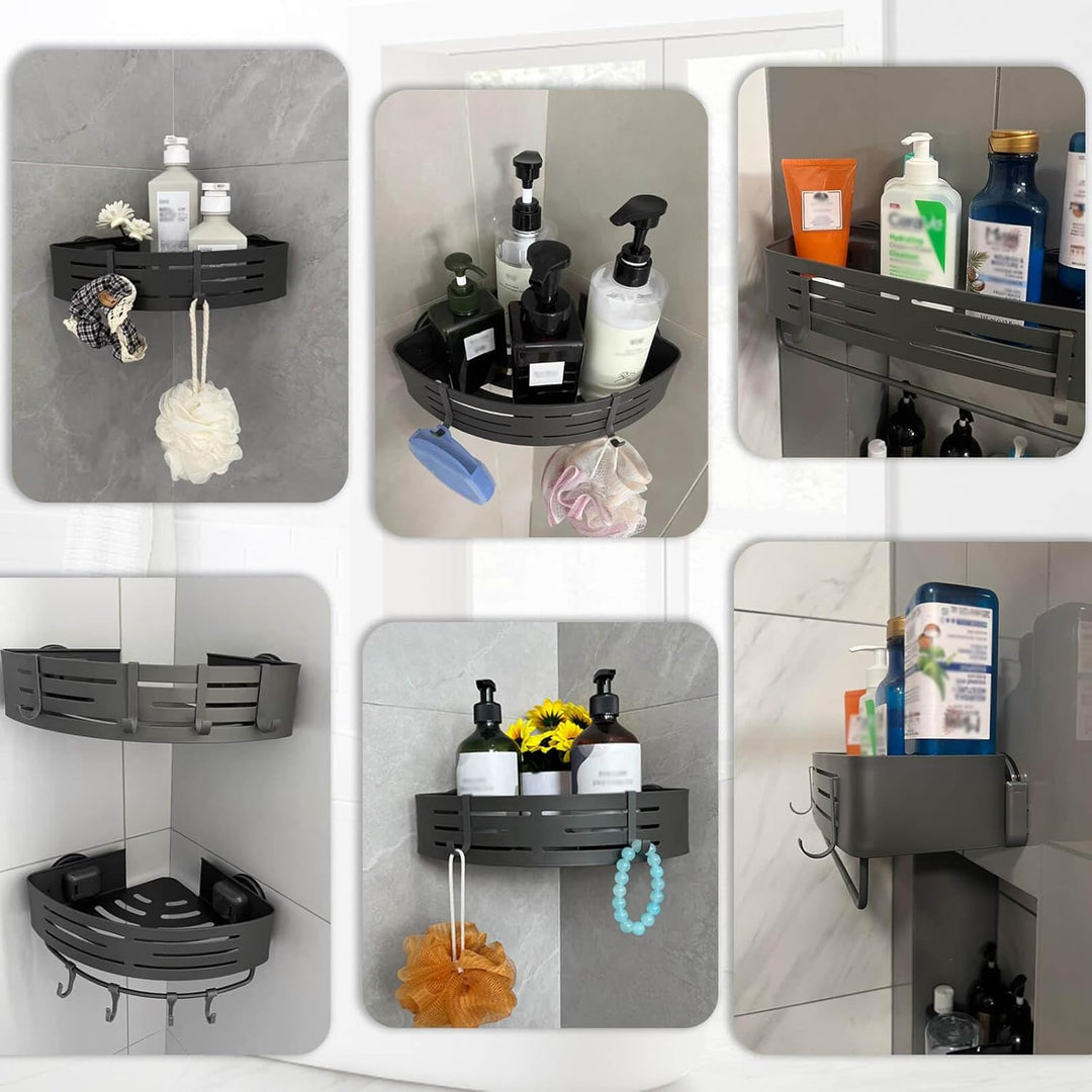 Duschregal Ohne Bohren mit Saugnapf, Eck-Duschablage mit Haken, Wasserdicht Badregal Abnehmbarer Bad