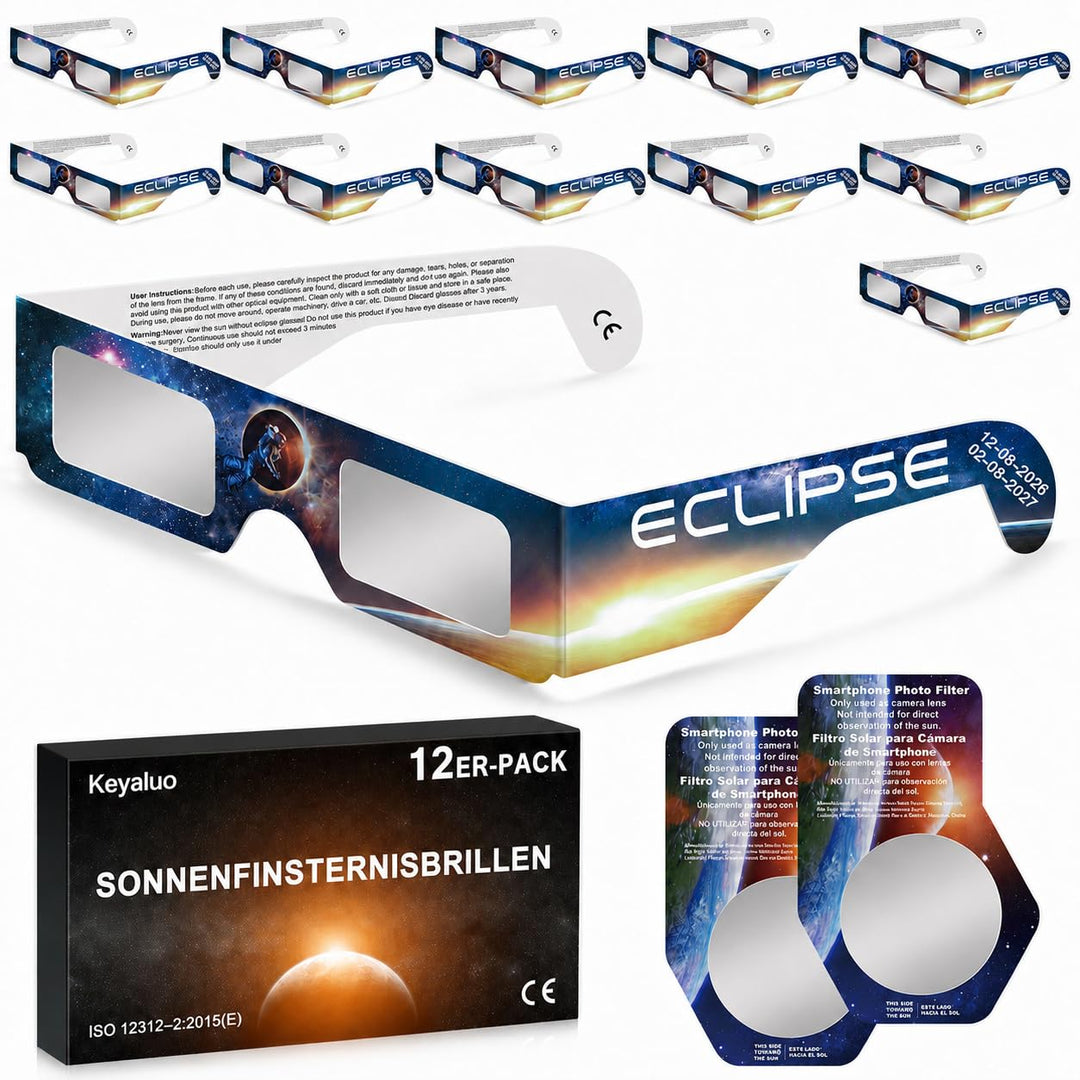 6/12/100 Sonnenfinsternis Brille,EN ISO 12312-2:2015(E) &amp; CE-zertifiziert,AAS Zertifizierung 2026,So