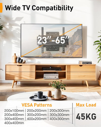 Perlegear TV Wandhalterung für 23-65 Zoll TVs bis 45 kg, Wandhalterung Fernseher Schwenkbar mit 460m