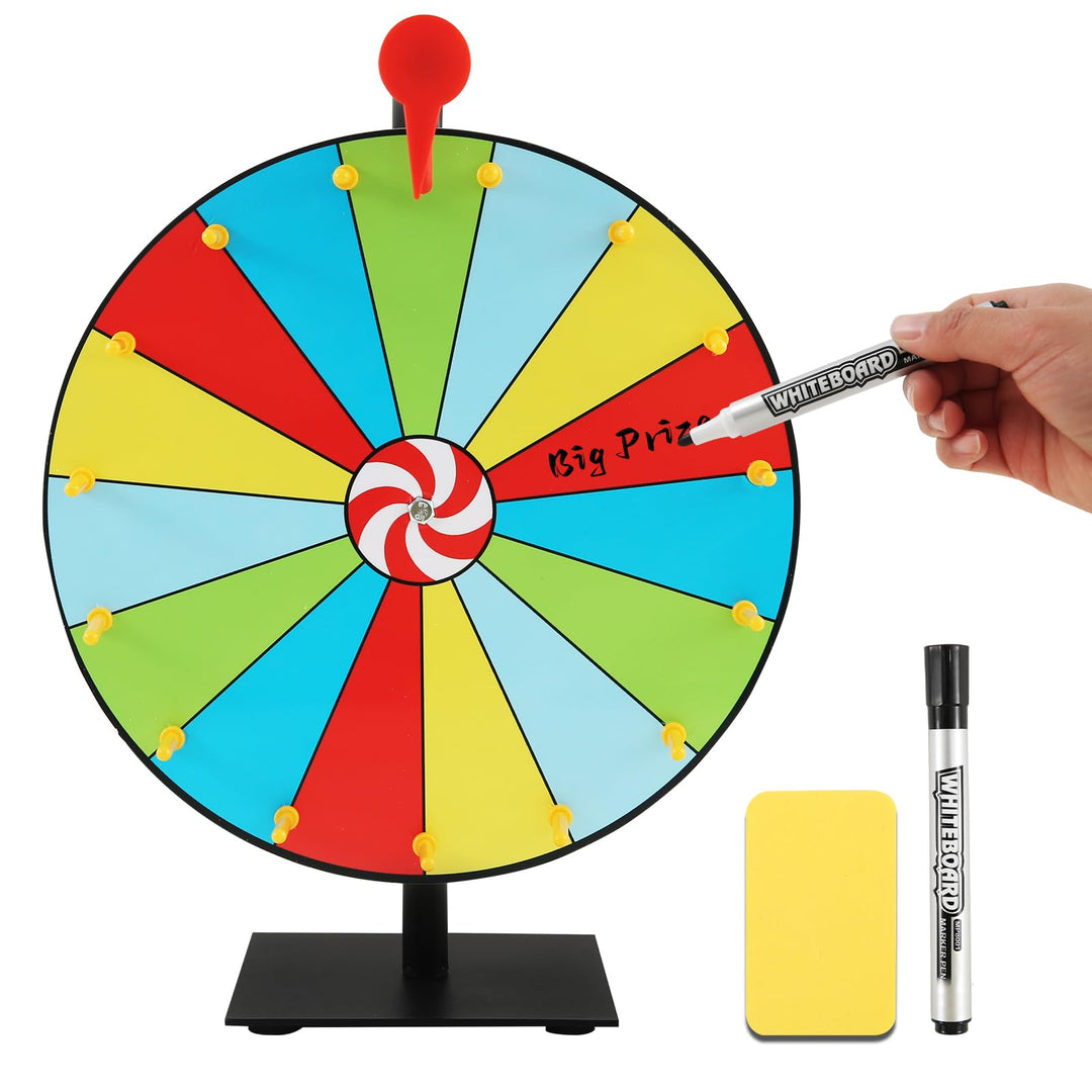 Glücksrad zum Drehen, 30cm Preisrad-Spinner mit Ständer, 15 Slots Wiederverwendbar Glücksrad zum Sel