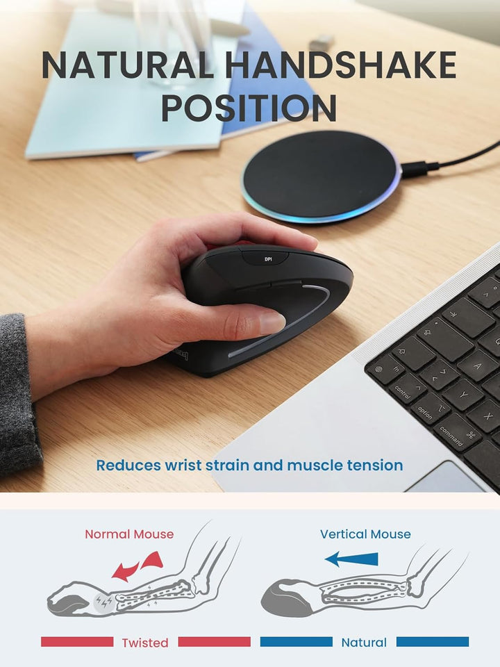 Perixx PERIMICE-713LR – Kabellose, Wiederaufladbare Vertikale Maus für Linkshänder – Duale Ladefunkt