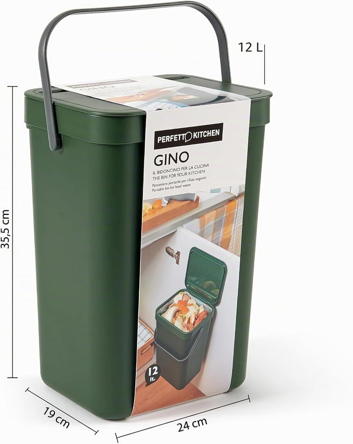 Perfetto Nasslauf/Bioabfall zum Aufhängen - GINO - 12 lt. - Waldgrün