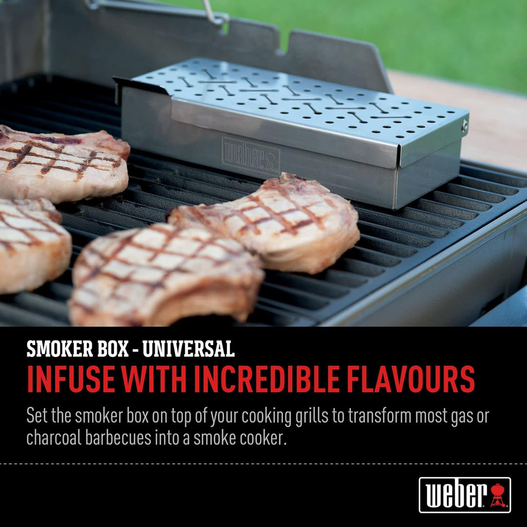Weber 6469 Original Rib and Roast Holder & 7576 Räucherbox universal, Räuchern, für Gas- und Holzkoh