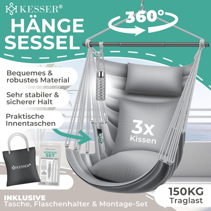 KESSER® Hängesessel Haiti 150kg Traglast, Hängestuhl 360° Drehung, Hängeschaukel Indoor-Outdoor UV-b