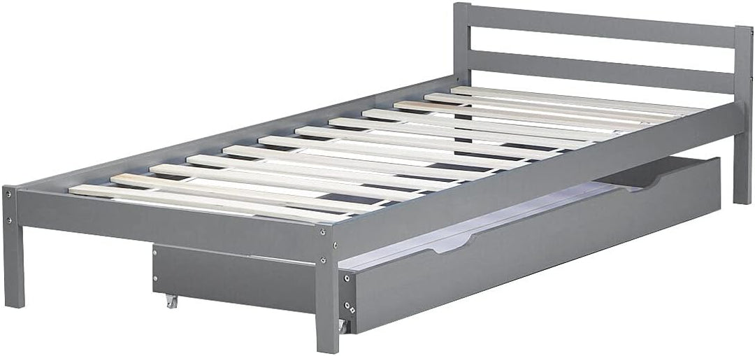 Homestyle4u 2040, Bettkasten Holz Aufbewahrung mit Rollen, Bett Schublade Bettauszug Grau