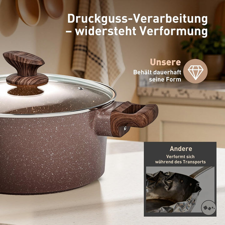 Kitchen Academy Antihaft Topfset Induktion mit Glasdeckel Braun 10tlg