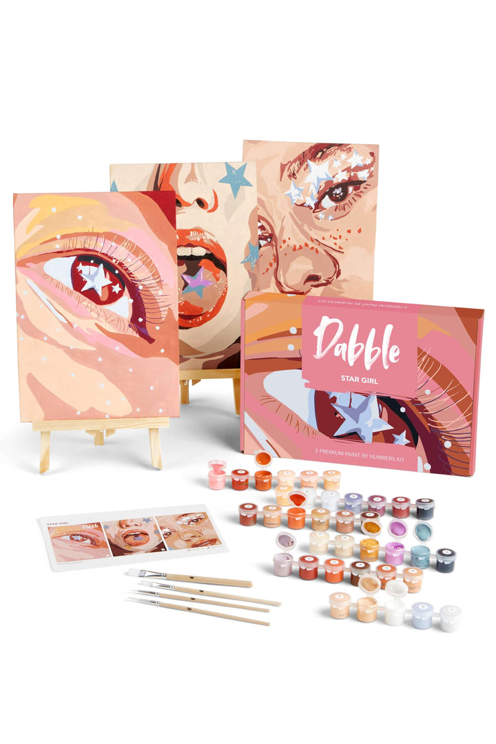 Dabble Premium Set Malen nach Zahlen für Erwachsene - 3 Stück - Mit Zubehör: Leinwand, Rahmen, Acryl
