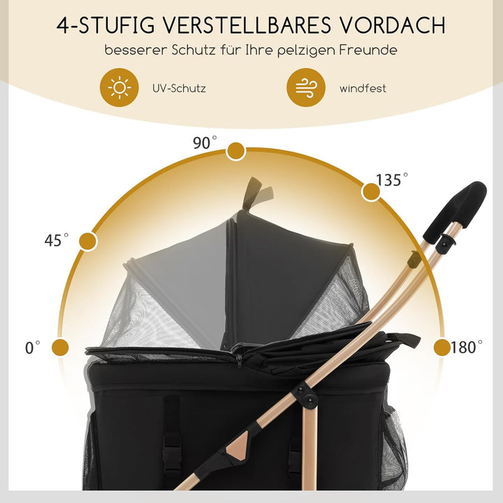 COSTWAY 3 in 1 Hundewagen, Hundebuggy klappbar, bis 15 kg, Haustierwagen mit Netzfenstern | verstell