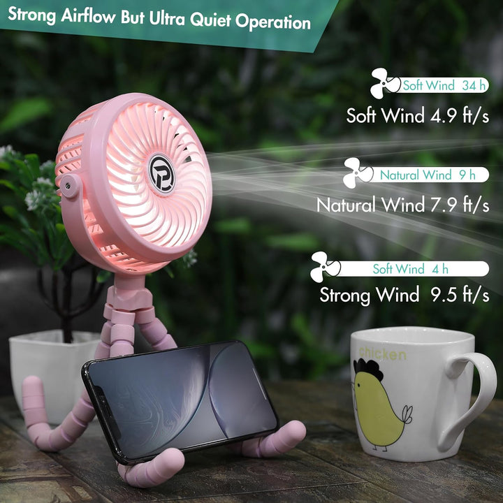 Winique Kinderwagen Ventilator Leise Handventilator mit 3 Geschwindigkeiten / 360° drehbar, persönli