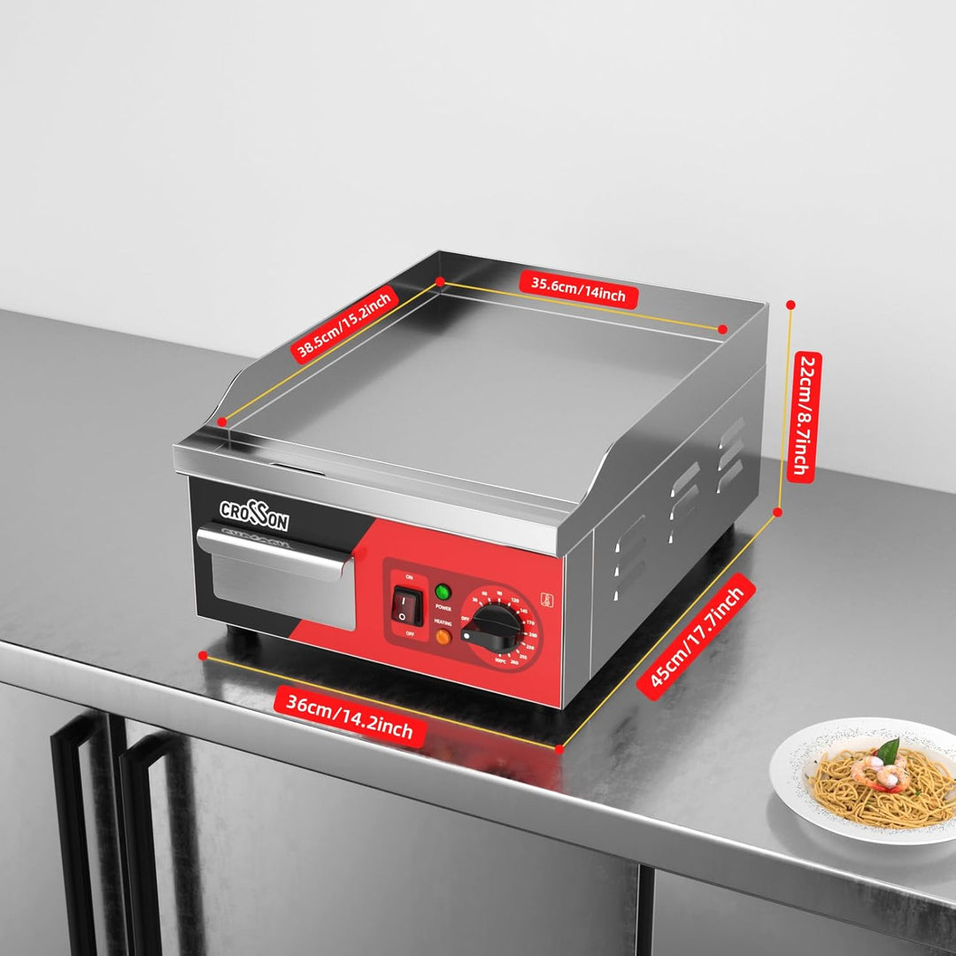 CROSSON Kommerzielle Grillplatte Elektrisch 2000W,Elektrische Grillplatte Edelstahl 36 * 40CM Einste