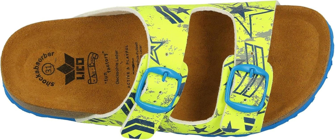 Lico Unisex Kinder Bioline Motru Pantoletten 28 EU Neongelb Blau, 28 EU Neongelb Blau