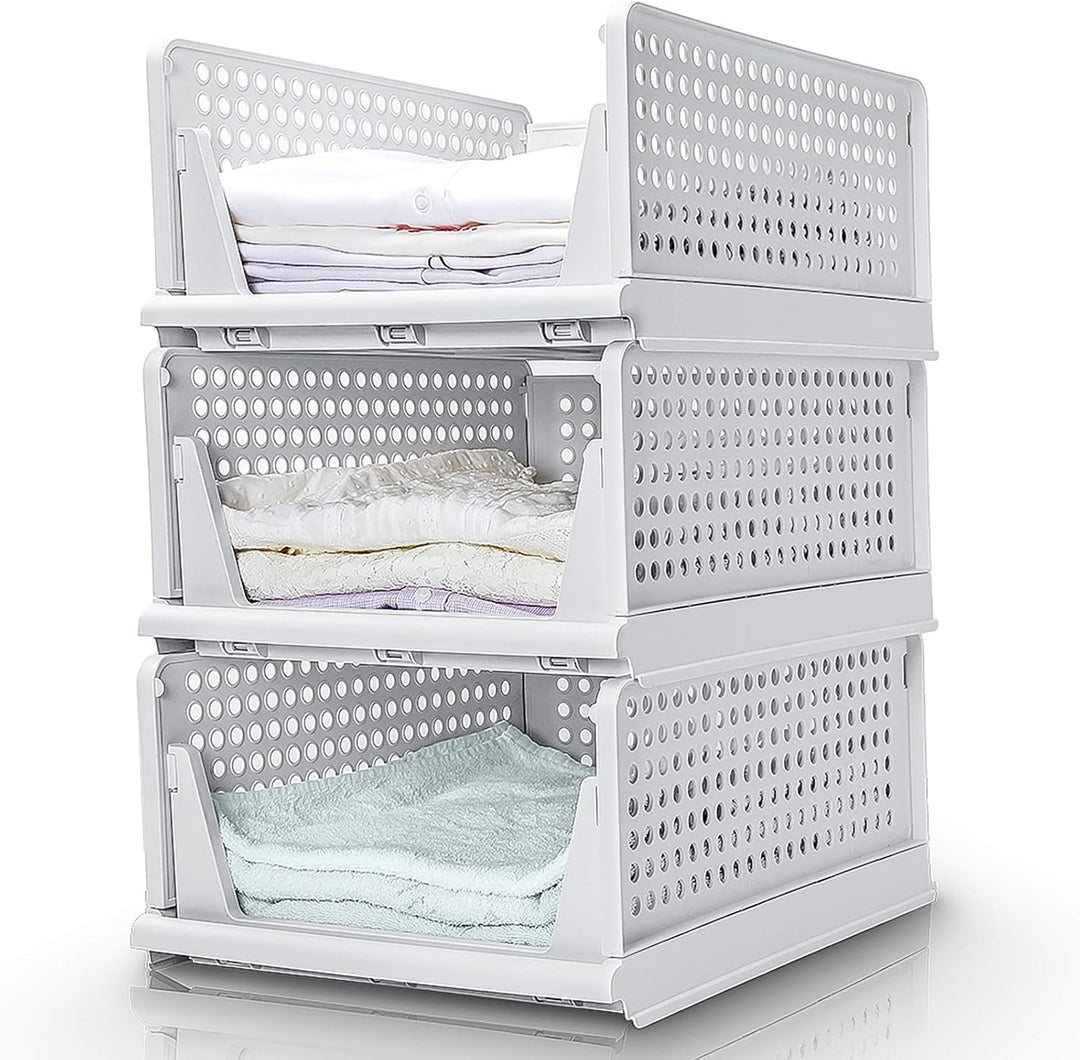 Yorbay Schubladenbox, 3er Set, Stapelbare Kleiderschrank Organizer, Regal Aufbewahrungsbox, Trennwan