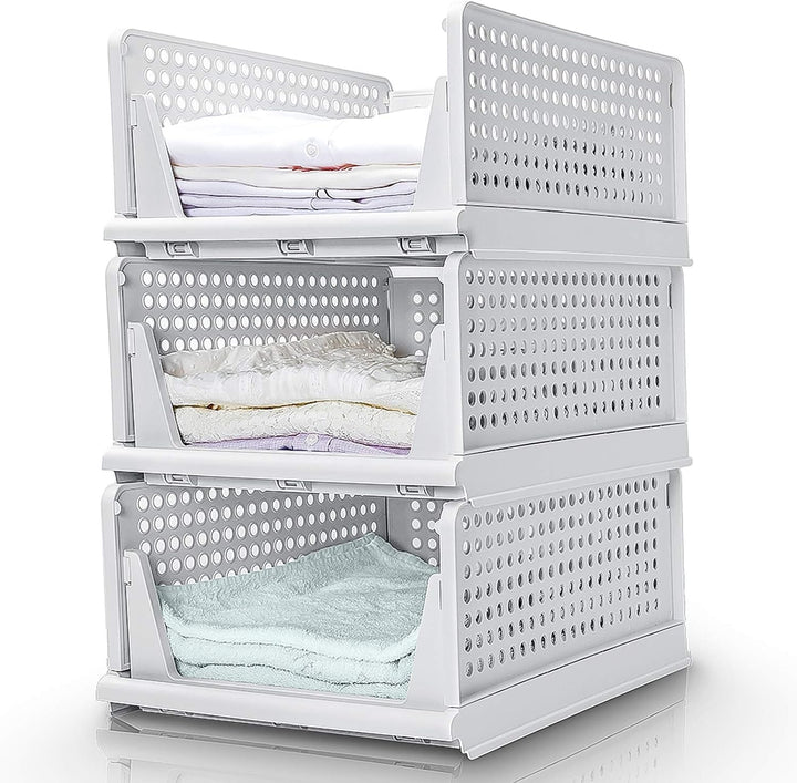 Yorbay Schubladenbox, 3er Set, Stapelbare Kleiderschrank Organizer, Regal Aufbewahrungsbox, Trennwan