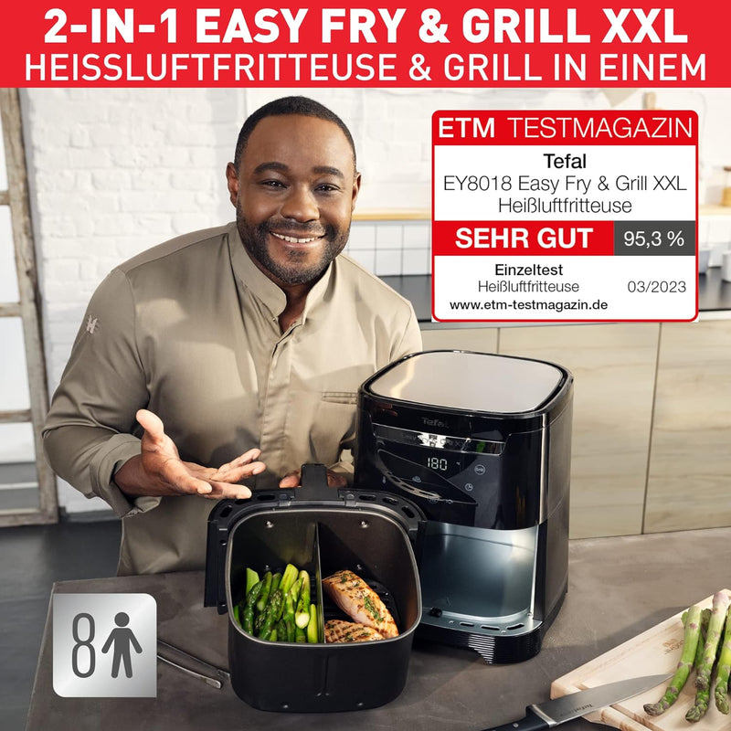 Tefal EY8018 Easy Fry & Grill XXL 2-in-1 Heissluftfritteuse, Air Fryer und Grill, Flexcook-Einsatz f