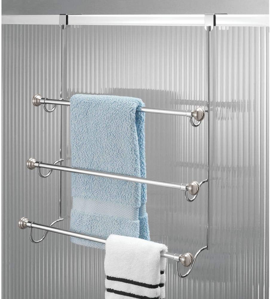 iDesign 79150EU York Handtuchhalter zum Hängen über die Duschwand, zweifarbig Gebürstetem Edelstahl