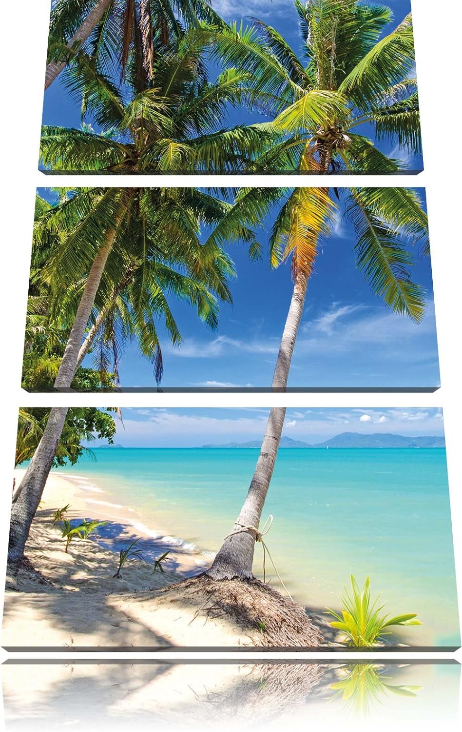 Pixxprint Palmen Traumstrand / 3-Teilig/Gesamtmass 120cm Leinwandbild bespannt auf Holzrahmen/Wandbi
